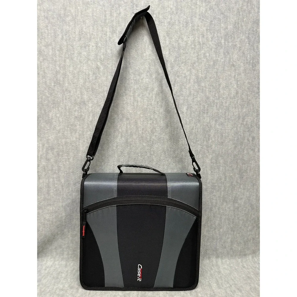 Case-it Zipper Binder Black Gray 3 Ring Expandable Shoulder Strap Handle